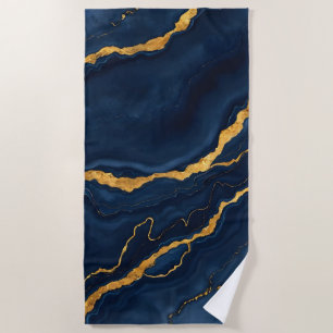 Popular Navy Blue Gold Marble Collection Beach Towel