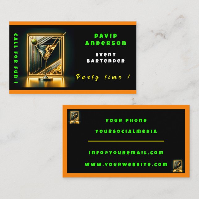 Popular Party Time Neon Personalised Professional Business Card (Front/Back)