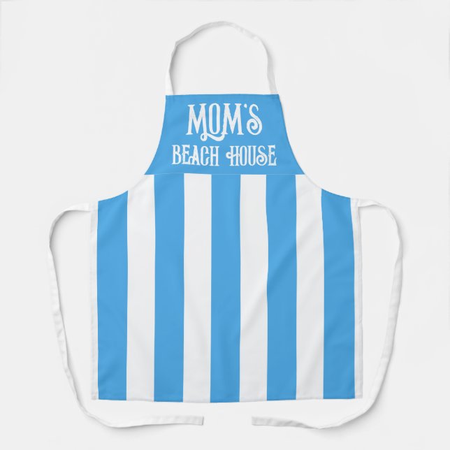 Popular Personalised Blue and White Wide Stripe  Apron (Front)
