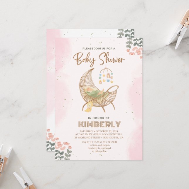 Popular Pink and Brown Baby Shower Invitation (Front/Back In Situ)