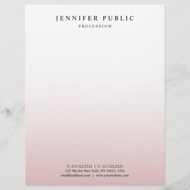 Popular Rose Gold White Modern Template Elegant Custom Letterhead (Front)
