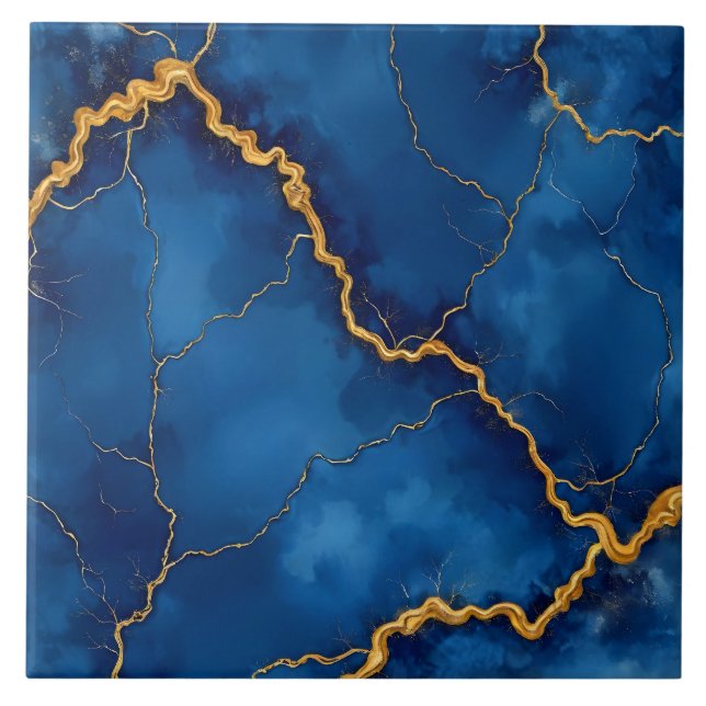Popular Royal Blue Gold Marble Collection Tile (Front)