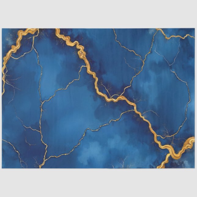 Popular Royal Blue Gold Marble Collection Tissue Paper (Front)