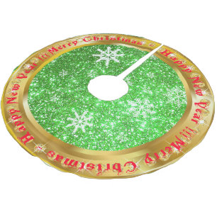 Popular Snowflake Gold Glitter Green Brushed Polyester Tree Skirt