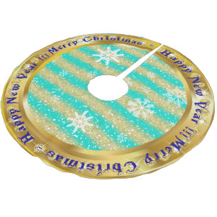 Popular Snowflake Gold Glitter Turquoise Brushed Polyester Tree Skirt