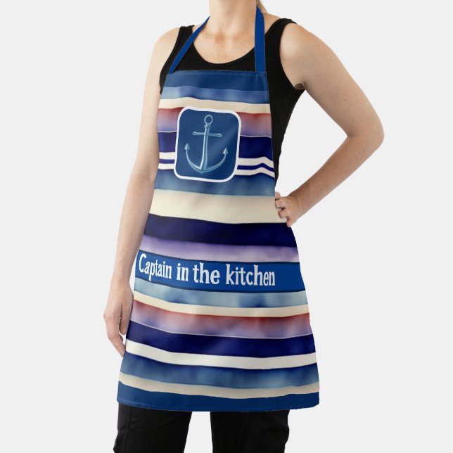 Popular Summer Navy Blue Boat Stripes Collection Apron (Insitu)
