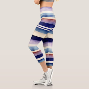 Popular Summer Navy Blue Boat Stripes Collection Capri Leggings