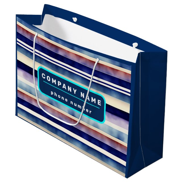 Popular Summer Navy Blue Boat Stripes Collection Large Gift Bag (Front Angled)