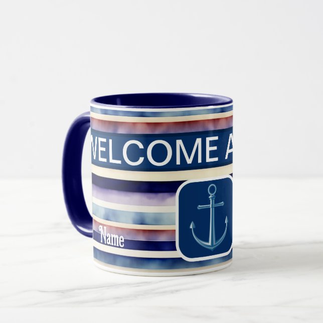 Popular Summer Navy Blue Boat Stripes Collection Mug (Front Left)