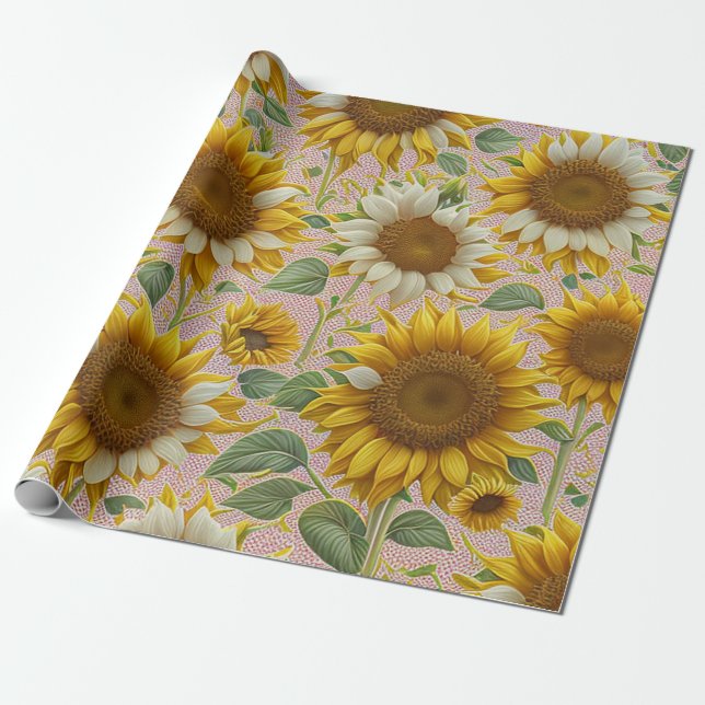 Popular Sunflower Beautiful Collection Wrapping Paper (Unrolled)