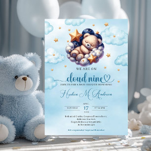 Popular teddy bear cloud nine Boy Baby Shower Invitation