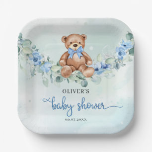 Popular teddy bear dusty blue floral eucalyptus paper plate