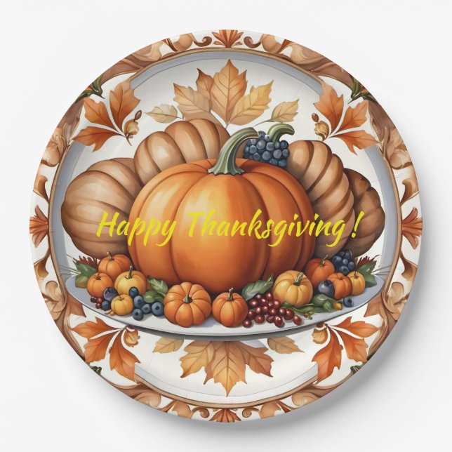 Popular Thanksgiving Pumpkin Autumn Collection Paper Plate (Front)