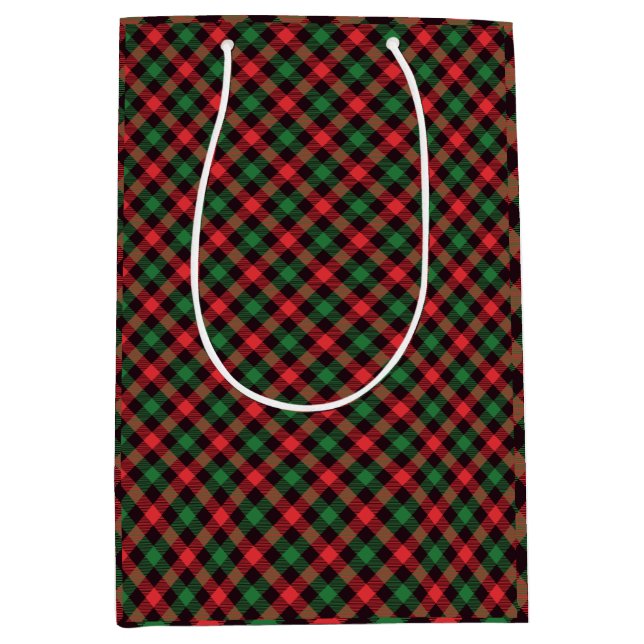 Popular Trendy Red Black Green Christmas Plaid  Medium Gift Bag (Front)