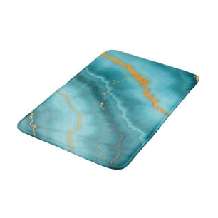 Popular Turquoise Blue Gold Marble Collection Bath Mat