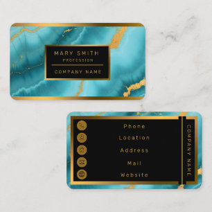 Popular Turquoise Blue Gold Marble Collection Business Card