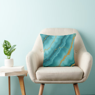 Popular Turquoise Blue Gold Marble Collection Cushion