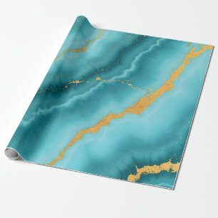 Popular Turquoise Blue Gold Marble Collection Wrapping Paper