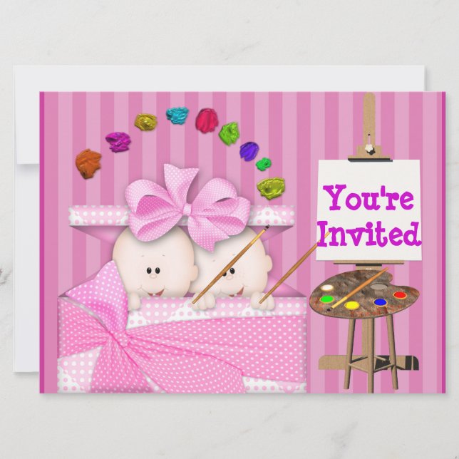 POPULAR TWINS BABY GIRL SHOWER  INVITATION (Front)