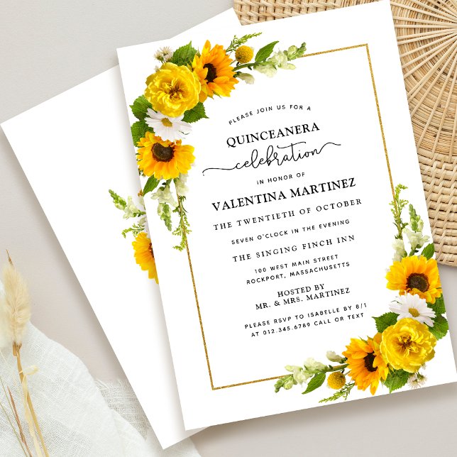 Popular Yellow Sunflower Floral Quinceanera Invitation (Wow your guests with this elegant sunflower invitation! )