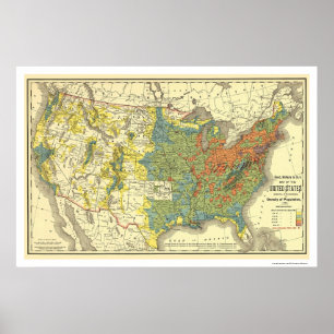 Population Density USA Map 1890 Poster