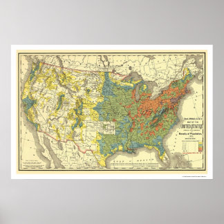 Population Density USA Map 1890 Poster