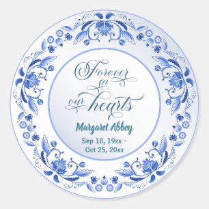 Porcelain Blue Floral Funeral  Classic Round Sticker