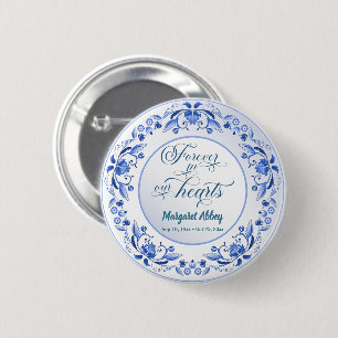 Porcelain Blue Floral Funeral Keepsake 6 Cm Round Badge