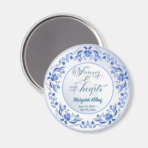 Porcelain Blue Floral Funeral Keepsake Magnet
