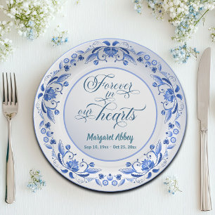 Porcelain Blue Floral Funeral Paper Plate