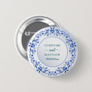 Porcelain Blue Floral Wedding Favour 6 Cm Round Badge