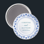Porcelain Blue Floral Wedding Favour Magnet<br><div class="desc">An elegant wedding design with blue floral,  porcelain look-alike design and elegant calligraphy that you can customise with your details.</div>