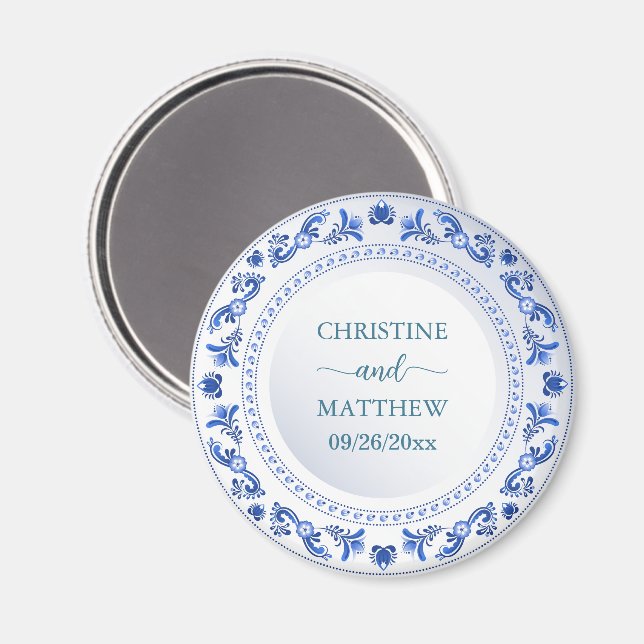 Porcelain Blue Floral Wedding Favour Magnet (Front/Back)