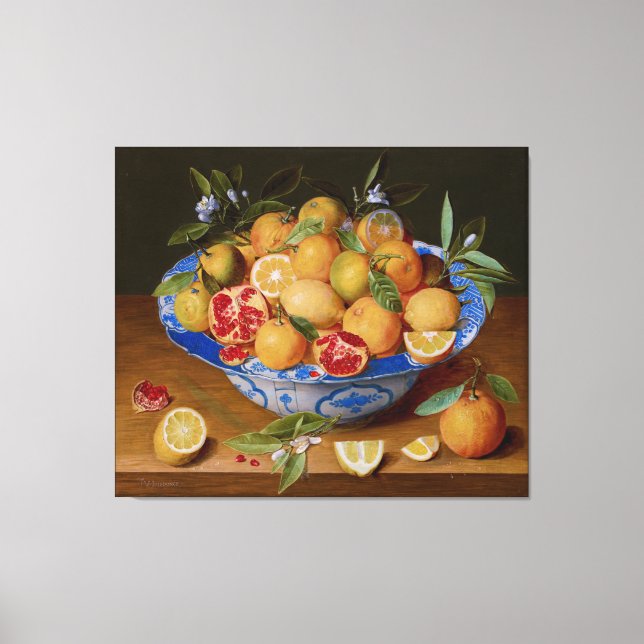 Porcelain Bowl with Lemons and Pomegranates Canvas Print (Front)