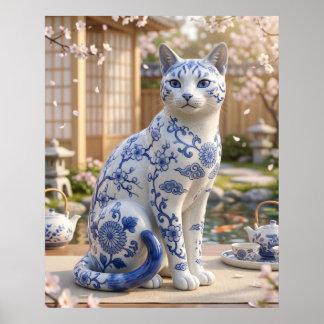 Porcelain Cat Tea Garden Poster