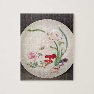 Porcelain dish, famille rose decoration, Yung Chen Jigsaw Puzzle