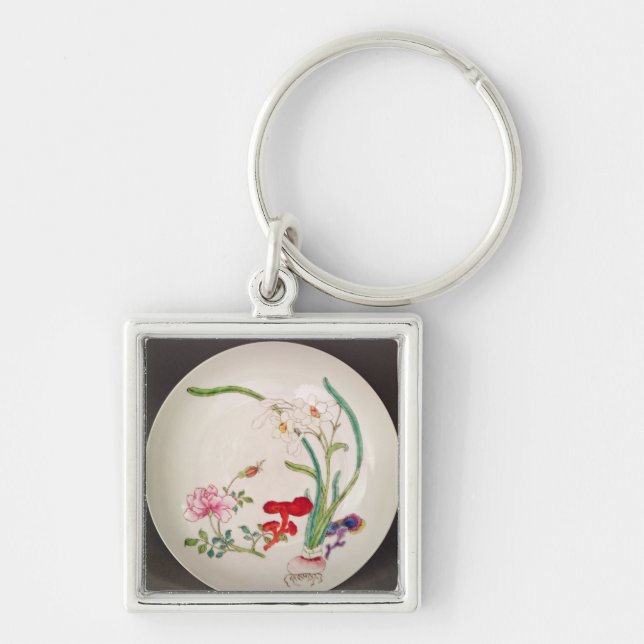 Porcelain dish, famille rose decoration, Yung Chen Key Ring (Front)
