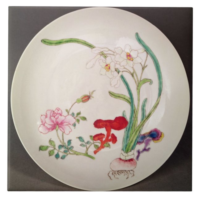 Porcelain dish, famille rose decoration, Yung Chen Tile (Front)