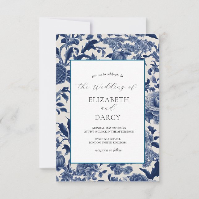 Porcelain Elegance Blue Wedding Invitation (Front)