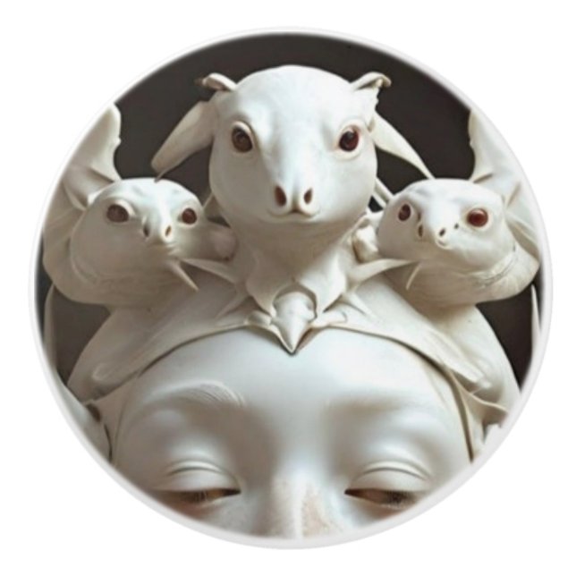 Porcelain Face w/ Goth Creatures  Ceramic Knob (Front)