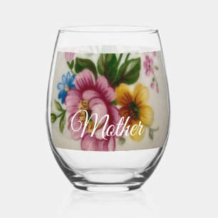 Porcelain Inspired Floral Drinkware Set Stemless Wine Glass
