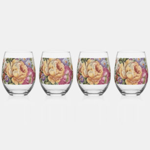 Porcelain-Inspired Floral Stemless Wine Glasses