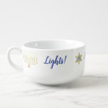 Porcelain Mug Personalise "Elegant Menorah"<br><div class="desc">Personalise your "Elegant Menorah" by changing out text. Choose your favourite font style, colour, size, and wording. Menorahs and stars can be resized and moved. Background colour can be added. Happy Chanukah/Hanukkah! Enjoy!!! Thanks for stopping and shopping by. Much appreciated!!! Style: Soup Mug Make mealtime more fun with a custom...</div>
