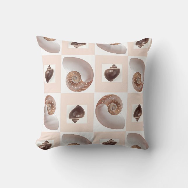 Porcelain Seashell Chequerboard Pattern Peach Cushion (Front)
