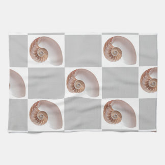 Porcelain Seashell Minimalist Chequerboard Pattern Tea Towel
