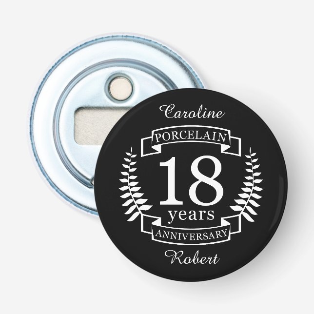 Porcelain traditional wedding anniversary 18 years bottle opener (Front)
