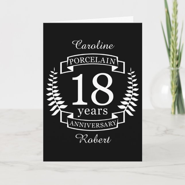 Porcelain traditional wedding anniversary 18 years card (Front)