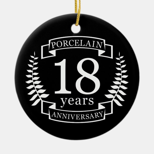 Porcelain traditional wedding anniversary 18 years ceramic tree decoration (Front)