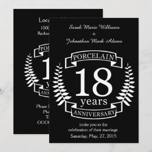 Porcelain traditional wedding anniversary 18 years invitation