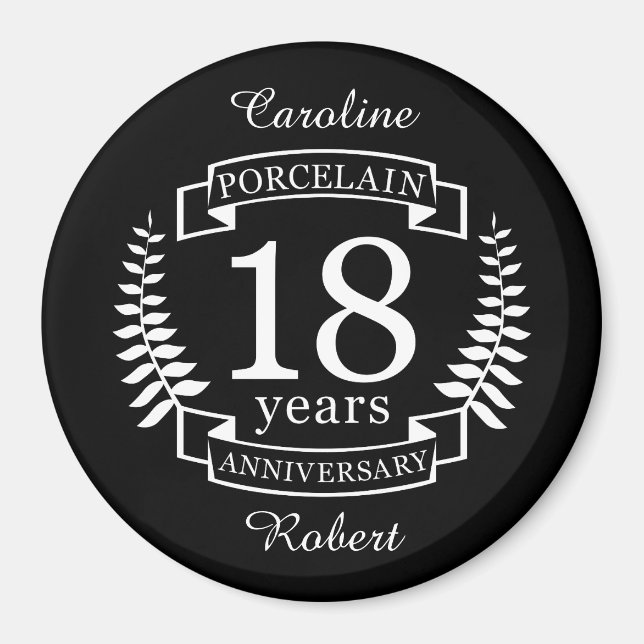 Porcelain traditional wedding anniversary 18 years magnet (Front)